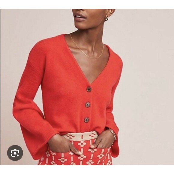 Anthropologie Sweaters - Moth By Anthropologie Bell Sleeve Cardigan Women Small Red Preppy Romantic